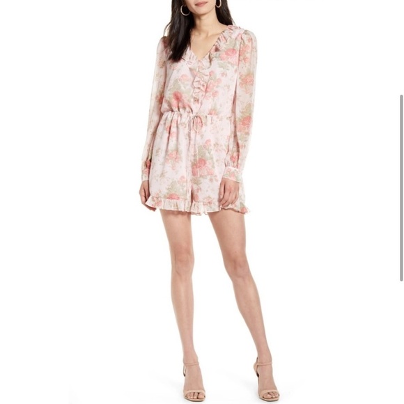 Rachel Parcell Pink Frosty Sophia Floral Romper Long Sleeve Sz L - Picture 1 of 6